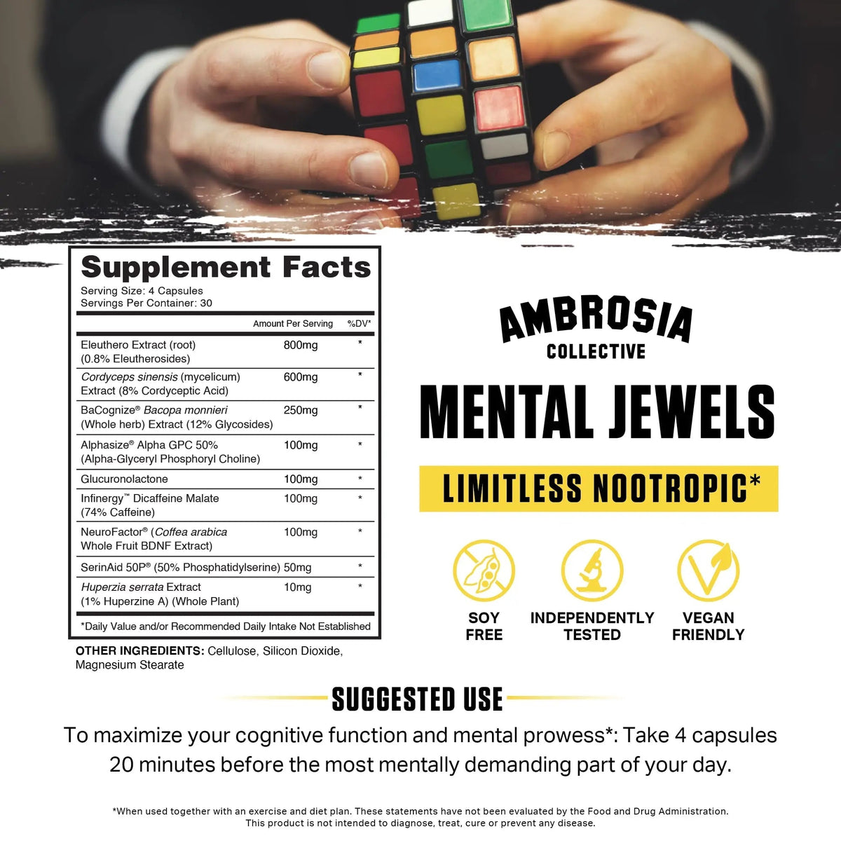 Ambrosia Mental Jewels (Capsules) - Cognitive Enhancer | Increase Memory, Communication Skills, Concentration & Focus | Alpha GPC, Choline, BaCognize AmbrosiaBuy Supplements Australia