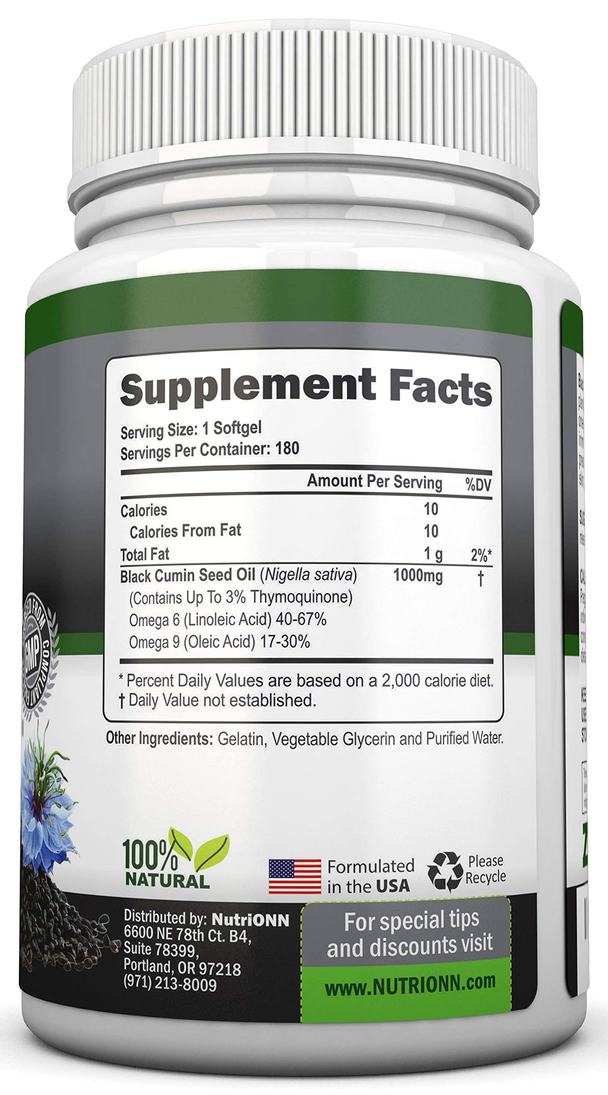Black Seed Oil - 1000 Mg - 180 Softgels - Cold-Pressed Non-GMO Black Cumin Seed NutriONNBuy Supplements Australia