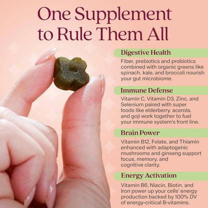 Rizz Sugar-Free Green Gummies - 60+ Superfoods 6g Fiber - Prebiotic and Probiotic Gummies - Vegan Multivitamins for Women & Men Rizz