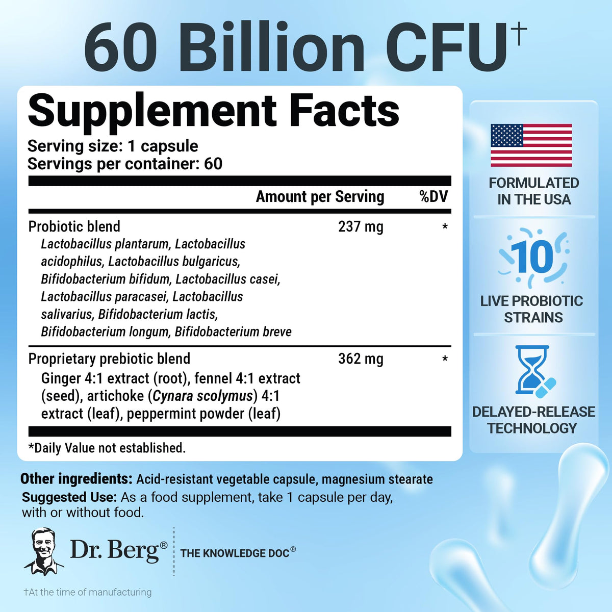 Buy supplements Dr. Berg Probiotic Supplement (60 Billion CFUs) - Helps Ease Occasional Constipation, Diarrhea, Gas & Bloating* - Pre and Probiotics for Digestive Health - Vitaza UK Supplements UK