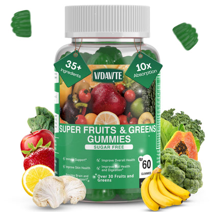 Buy supplements VIDAVITE Sugar-free Super Greens Gummies — US-Made, 35+ Fruit and Veggie gummies to Boost Immunity, Skin & Gut Health — Ideal Fruits and Vegetables Supplement - Vitaza UK Supplements UK