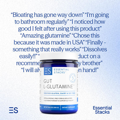Buy supplements Essential Stacks Gut L-Glutamine Powder - Exclusively Made in USA - Pure L Glutamine Powder for Gut Health (60 Servings, Unflavored) - Vitaza UK Supplements UK