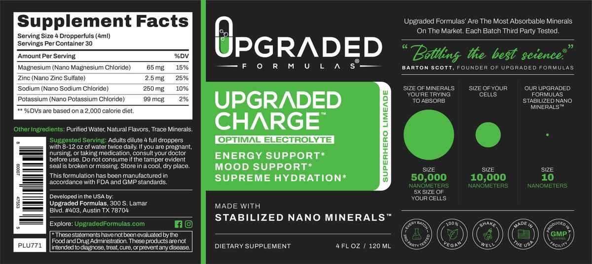 Buy supplements Upgraded Formulas Upgraded Charge Optimal Electrolyte Blend with Liquid Nano Minerals Dietary Supplement, 4 Fluid Ounces - Vitaza UK Supplements UK
