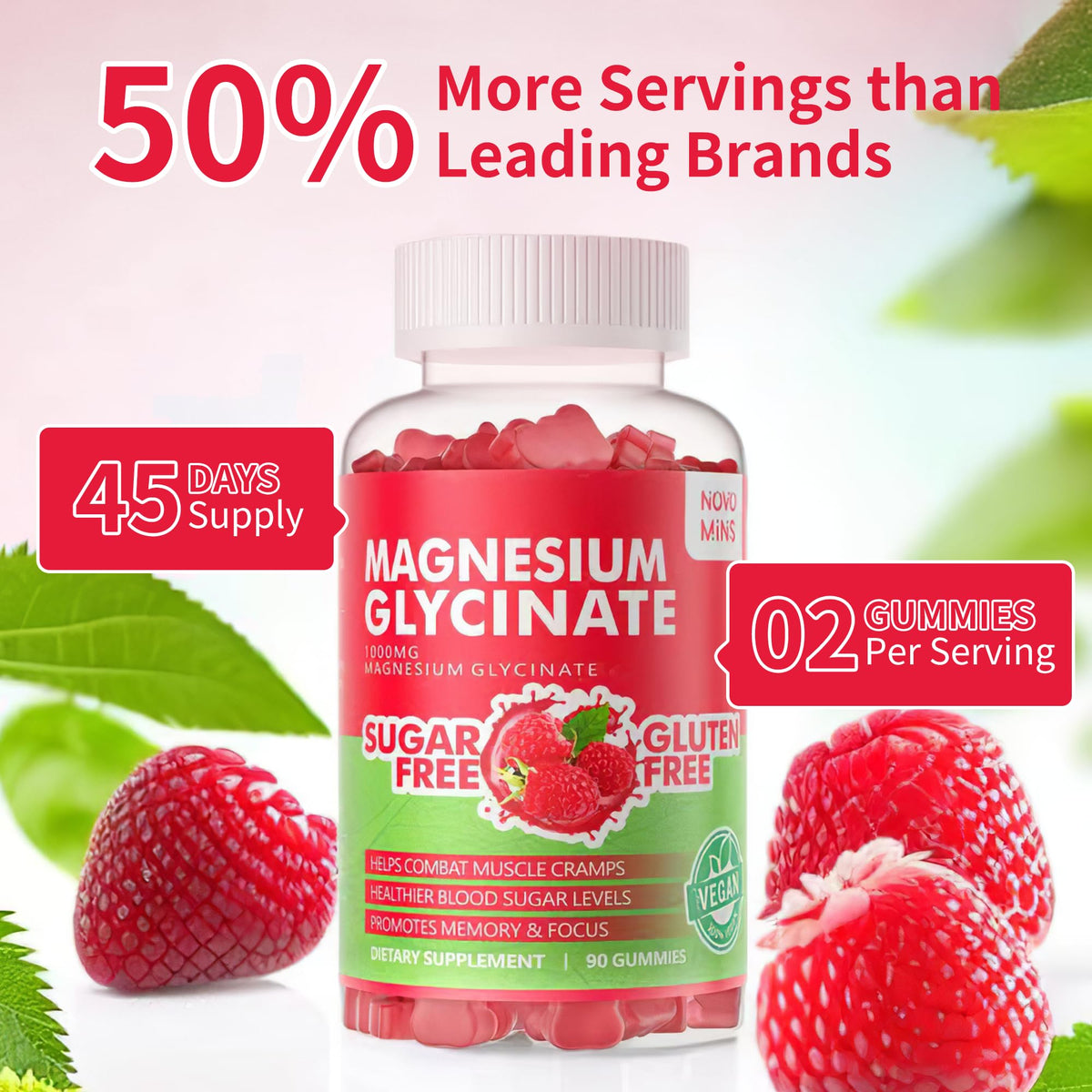 Buy supplements 90 CT Magnesium Glycinate Gummies 1000mg - Sugar Free Magnesium Potassium Supplement with Vitamin D, B6, CoQ10 for Calm Mood & Sleep Support - Vitaza UK Supplements UK