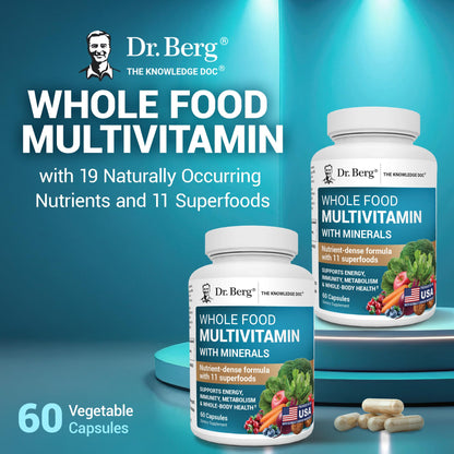 Buy supplements Dr. Berg Whole Food Multivitamin with Minerals - Daily Multivitamin for Men and Women - Includes Premium Whole Food Fruits and Vegetable Blend with Folate - Vitaza UK Supplements UK