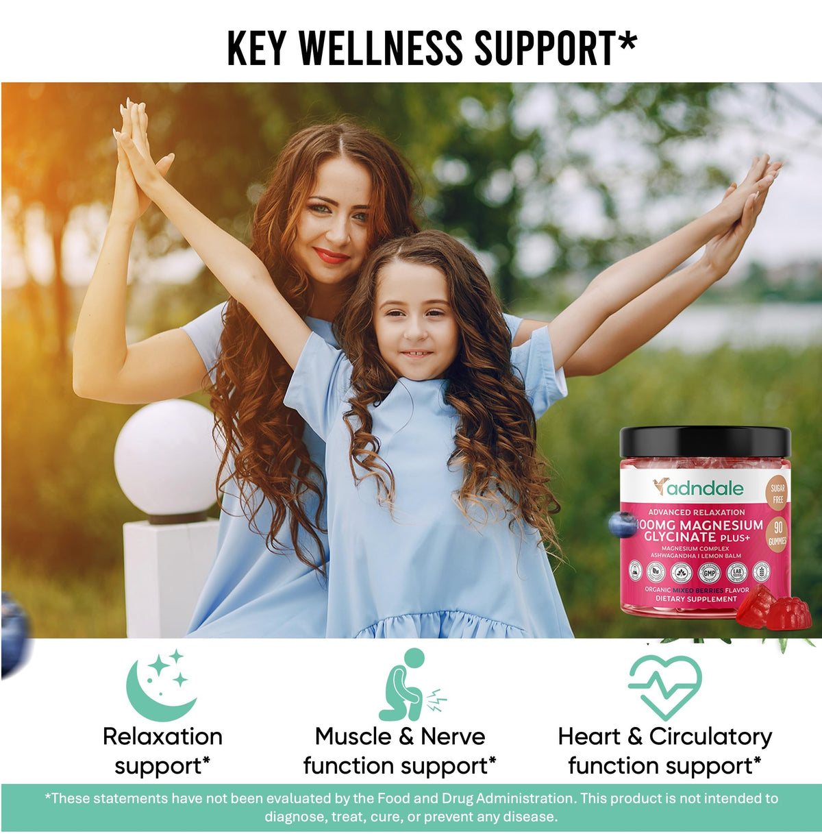 Buy supplements Adndale 90 CT Magnesium Glycinate 400 mg Gummies with Ashwagandha, Magnesium Malate & Taurate, Sugar Free Magnesium Gummies - Vitaza UK Supplements UK
