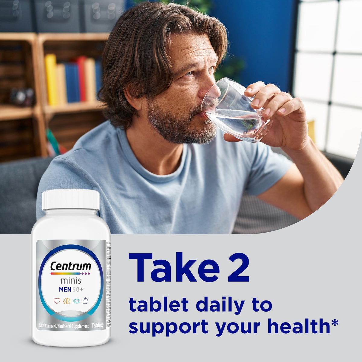 Buy supplements Centrum Minis Silver Multivitamin for Men 50 Plus, Multivitamin/Multimineral Supplement, Vitamin D3, B-Vitamins and Zinc, Non-GMO Ingredients, Supports Memory - Vitaza UK Supplements UK