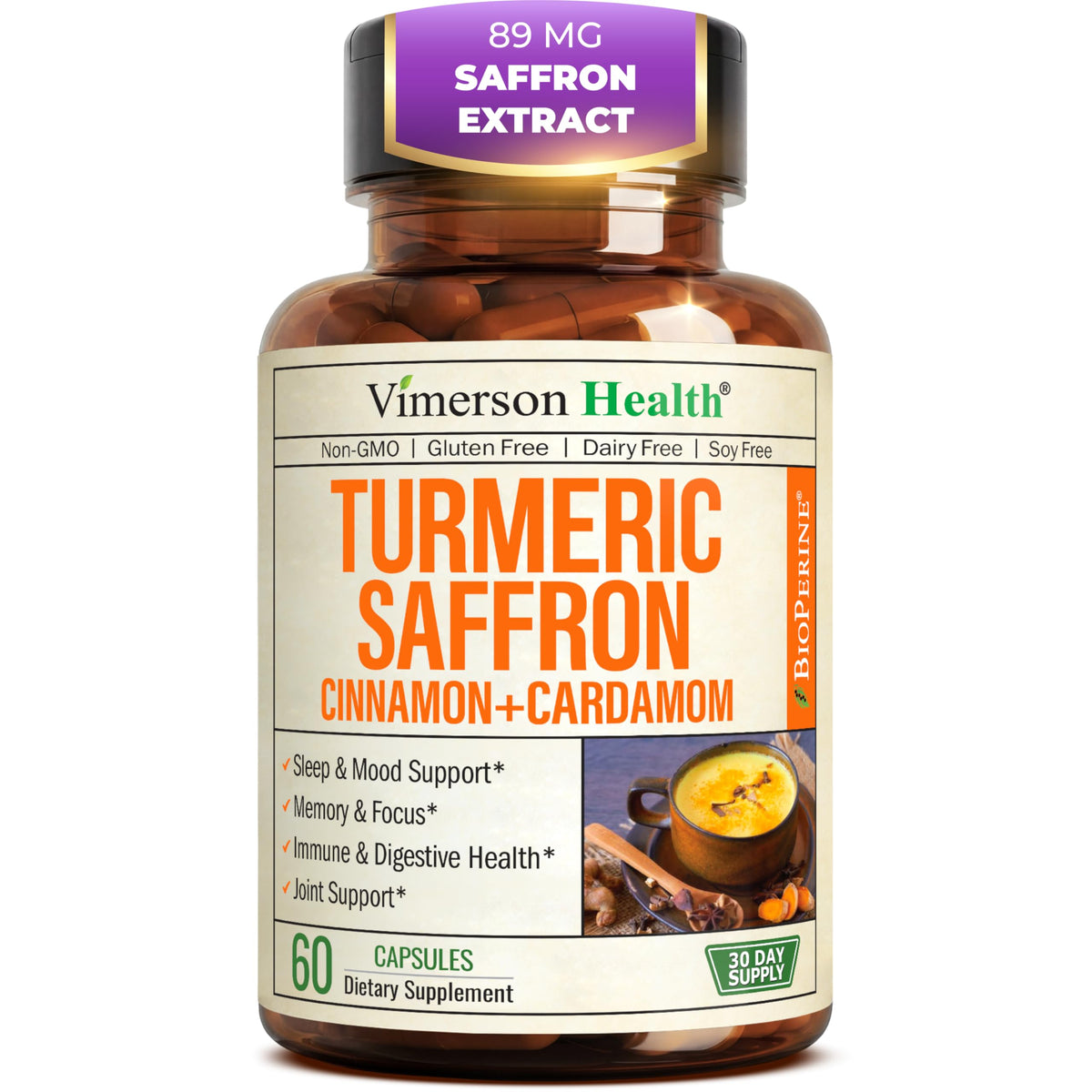 Buy supplements Saffron Supplements – 89mg Saffron Extract, 1000mg Turmeric Curcumin, Ceylon Cinnamon & Cardamom – Daily Mood, Joint & Metabolic Support - Vitaza UK Supplements UK