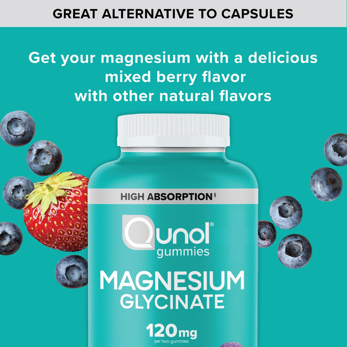 Buy supplements Qunol Magnesium Glycinate Gummies, 120mg of Magnesium Glycinate, High Absorption, Mixed Berry, 90 Count (Pack of 1) - Vitaza UK Supplements UK