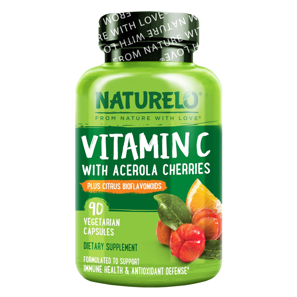 Buy supplements NATURELO Vitamin C with Organic Acerola Cherry Extract and Citrus Bioflavonoids - Vegan Supplement - Immune Support - 500 mg VIT C per Cap - Vitaza UK Supplements UK