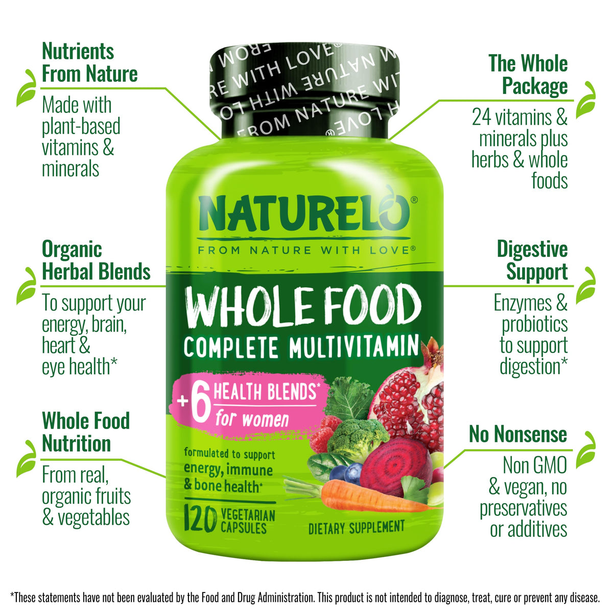 Buy supplements NATURELO Whole Food Multivitamin for Women - with Vitamins, Minerals, & Organic Extracts - Supplement for Energy and Heart Health - Vitaza UK Supplements UK
