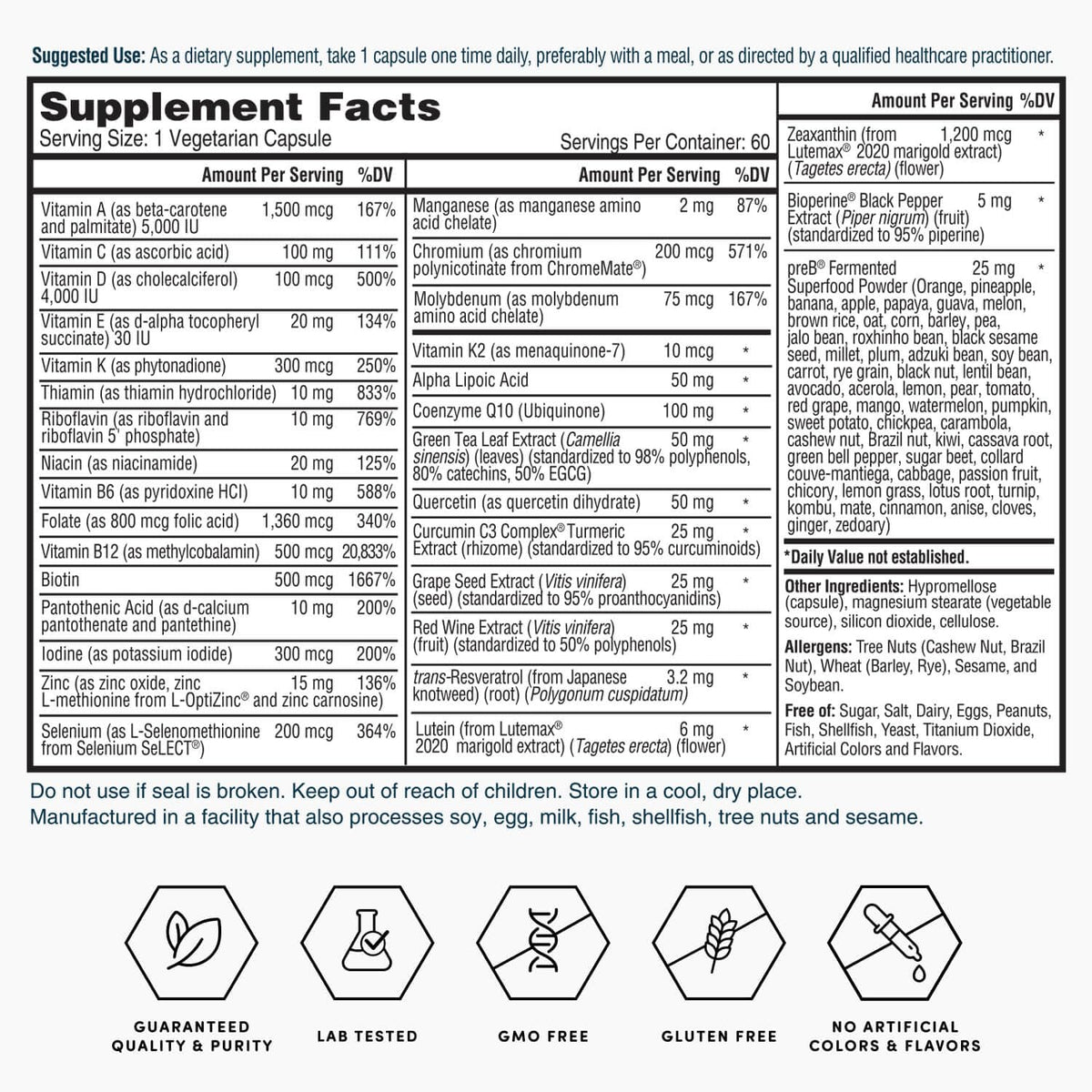 Nature's Lab Gold One Daily Multivitamin - Contains 19 Essential Vitamins & Minerals including Vitamin C, D3 & Zinc - 60 Capsules (2 Month Supply) Nature's LabBuy Supplements Australia