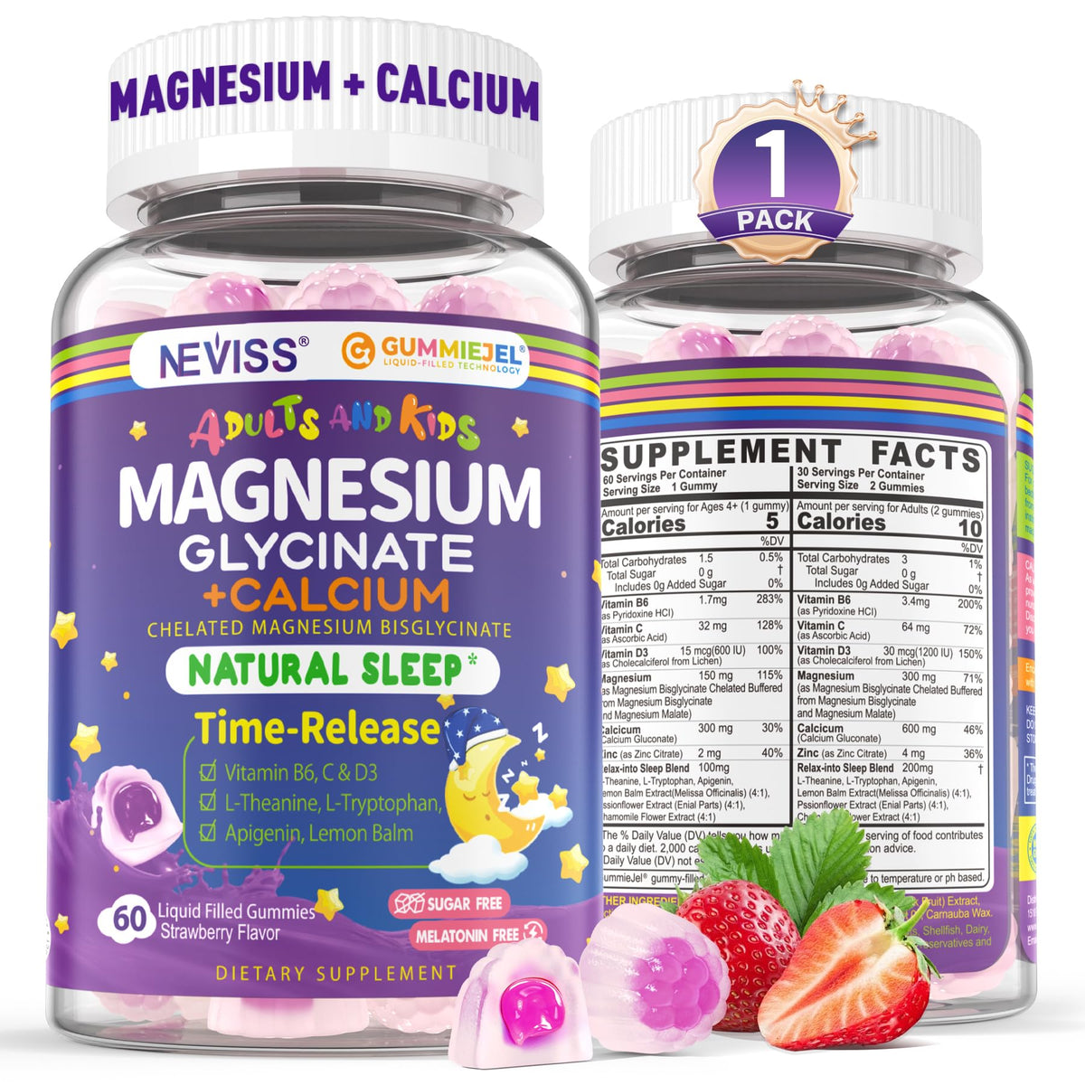 Buy supplements Neviss Magnesium Glycinate + Calcium Filled Gummies for Adults and Kids 4+, Kids Sleep Gummies Melatonin Free, Sugar Free Magnesium Supplement with B6 D3, Vitaza UK Supplements UK