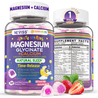 Buy supplements Neviss Magnesium Glycinate + Calcium Filled Gummies for Adults and Kids 4+, Kids Sleep Gummies Melatonin Free, Sugar Free Magnesium Supplement with B6 D3, Vitaza UK Supplements UK