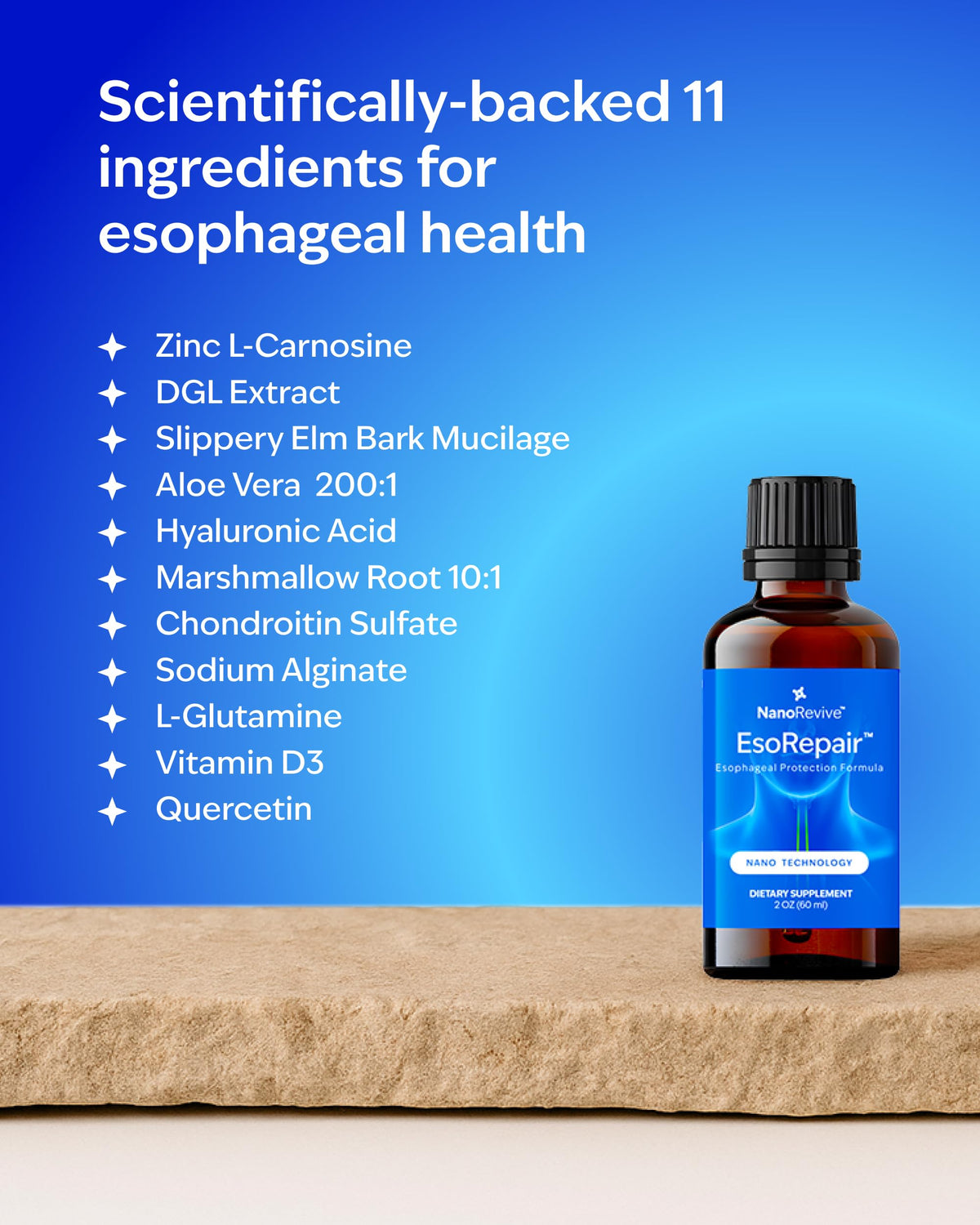 Buy supplements EsoRepair Nano Esophageal & Stomach Health Supplements for Men & Women - Digestive Comfort - Slippery Elm Bark, Zinc L-Carnosine - Vitaza UK Supplements UK