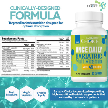 Buy supplements Bariatric Choice Once-Daily Bariatric Multivitamin with 45 mg of Iron | Easy to Swallow Capsule | Vitamin for Bariatric Surgery Patients - Vitaza UK Supplements UK