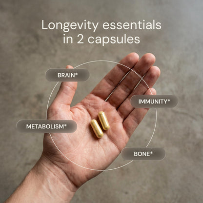 Buy supplements Blueprint Bryan Johnson Essential Capsules - Daily Multivitamin/Multimineral for Women and Men - Antioxidant Supplement with Calcium, Vitamin B1, Vitamin D, and Zinc - Vitaza UK Supplements UK
