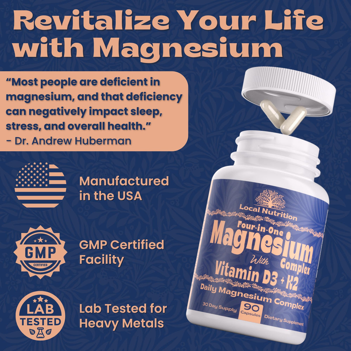 Buy supplements Local Nutrition Magnesium Complex 420mg with Vitamin D3 K2 - Four Bioavailable Forms Including Bisglycinate (Glycinate), Malate, Taurate, and Chloride - Vitaza UK Supplements UK