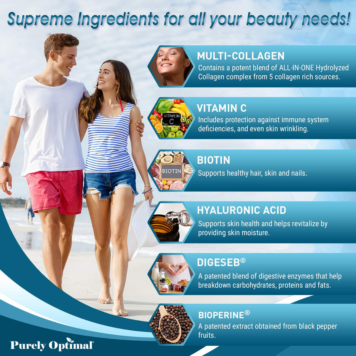 Buy supplements Premium Multi Collagen Peptides (Types I, II, II, V, X) - Collagen Pills for Skin Care, Hair Growth, Nails & Joints - Vitamin C, Hyaluronic Acid - Vitaza UK Supplements UK
