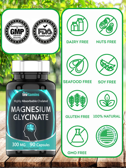 Buy supplements tnvitamins Magnesium Glycinate 300mg, 90 Capsules | High Absorption Chelated Magnesium for Sleep, Calm & Muscle Support - Vitaza UK Supplements UK