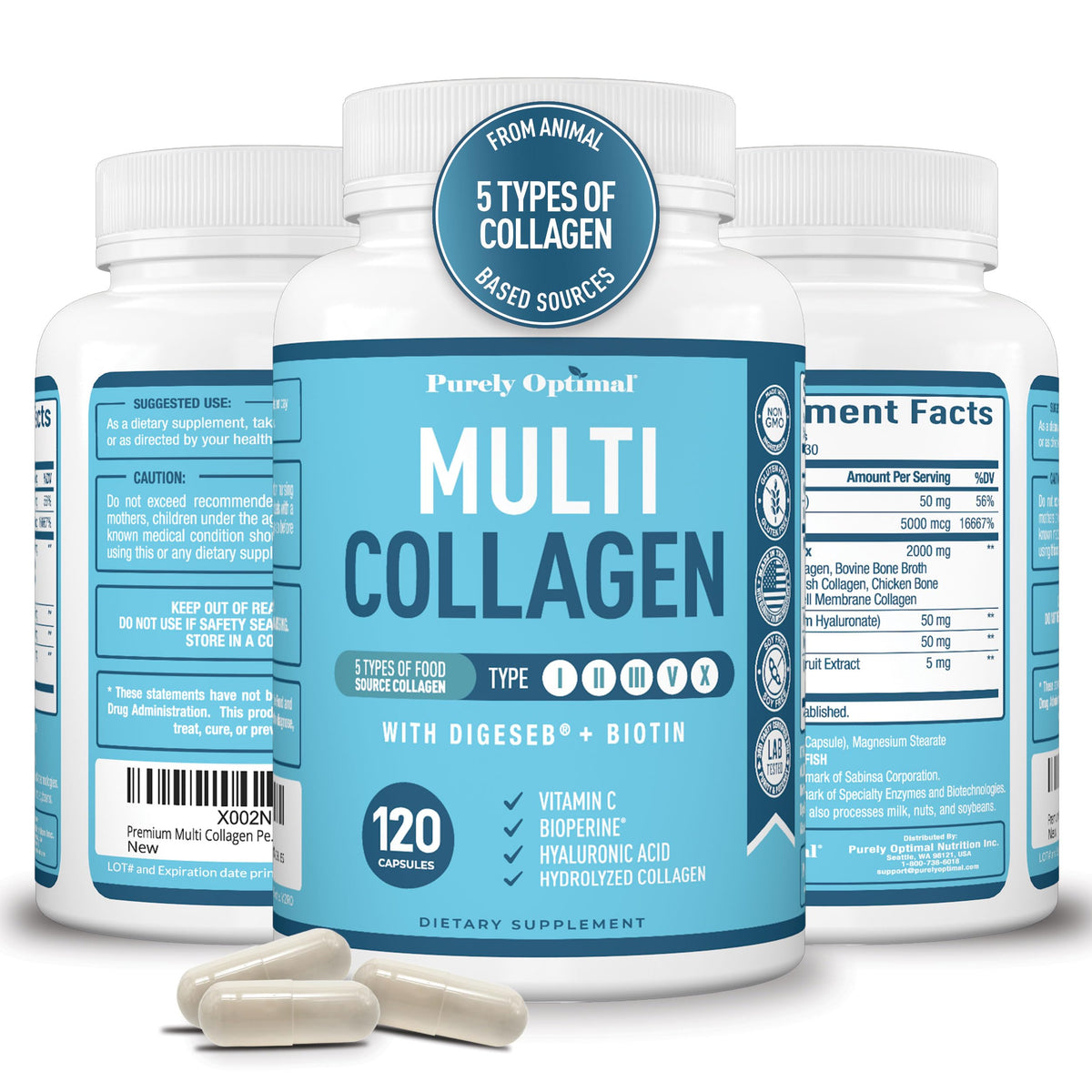 Buy supplements Premium Multi Collagen Peptides (Types I, II, II, V, X) - Collagen Pills for Skin Care, Hair Growth, Nails & Joints - Vitamin C, Hyaluronic Acid - Vitaza UK Supplements UK