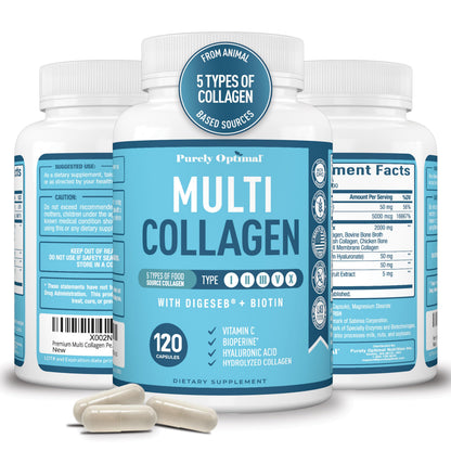 Buy supplements Premium Multi Collagen Peptides (Types I, II, II, V, X) - Collagen Pills for Skin Care, Hair Growth, Nails & Joints - Vitamin C, Hyaluronic Acid - Vitaza UK Supplements UK