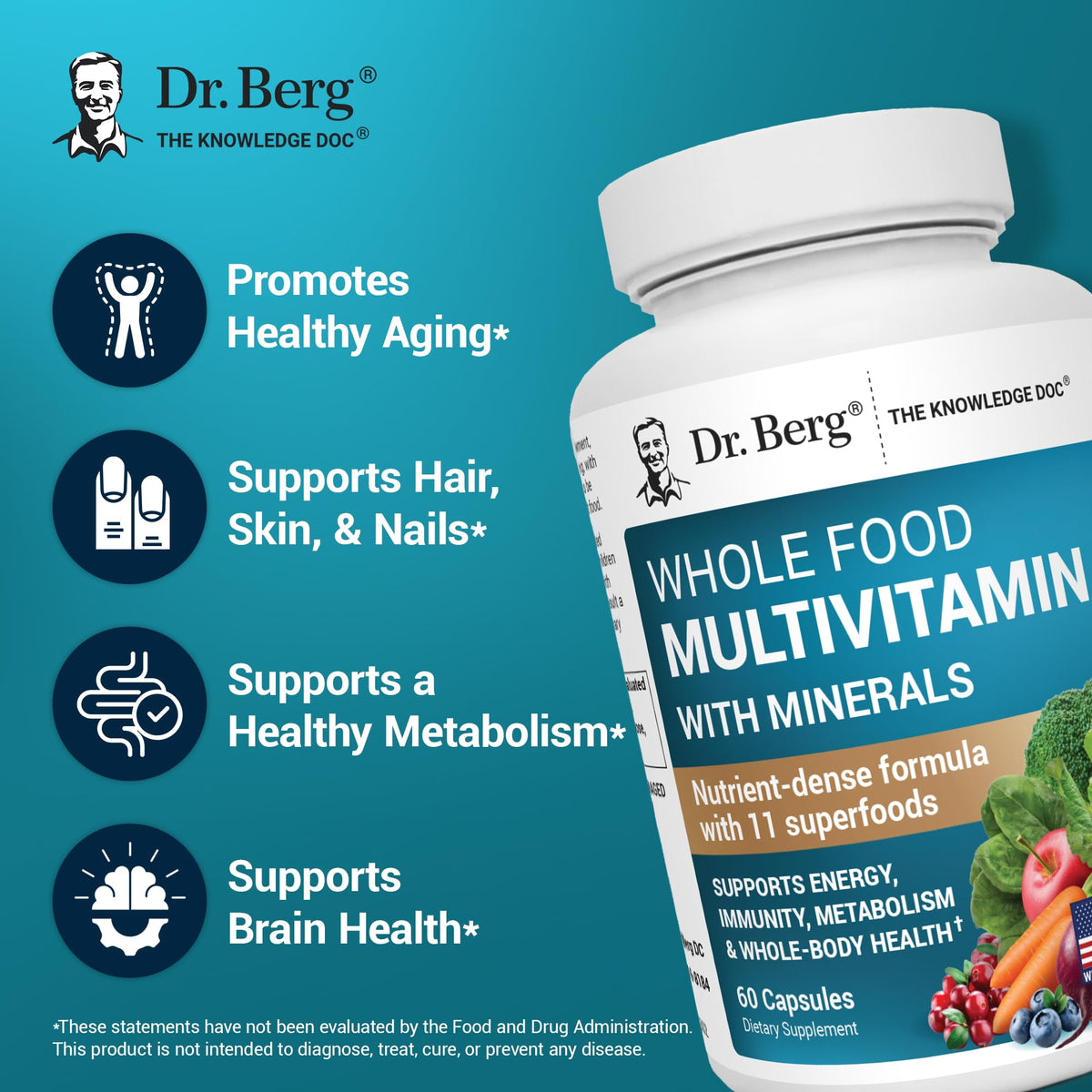 Buy supplements Dr. Berg Whole Food Multivitamin with Minerals - Daily Multivitamin for Men and Women - Includes Premium Whole Food Fruits and Vegetable Blend with Folate - Vitaza UK Supplements UK