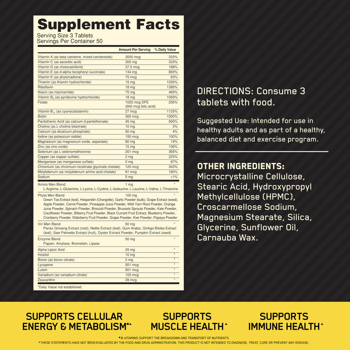Buy supplements Optimum Nutrition Opti-Men, Vitamin C, Zinc and Vitamin D, E, B12 for Immune Support Mens Daily Multivitamin Supplement - Vitaza UK Supplements UK