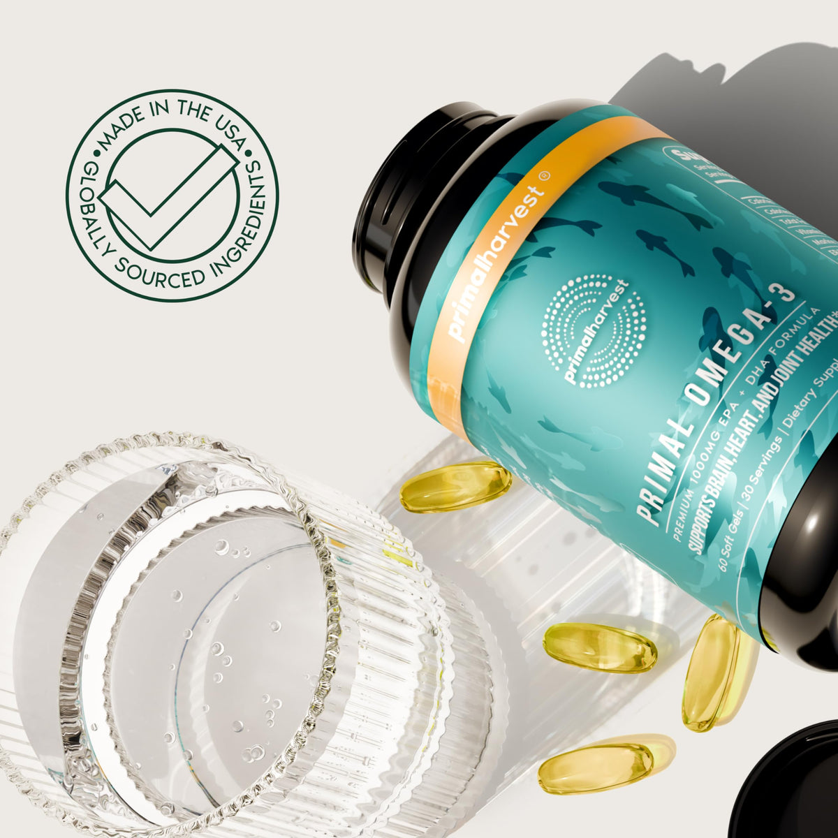 Buy supplements Primal Harvest Omega 3 Fish Oil Supplements, 30 Servings Soft Gels Capsules w/ 1000mg EPA + DHA Supplements - Vitaza UK Supplements UK
