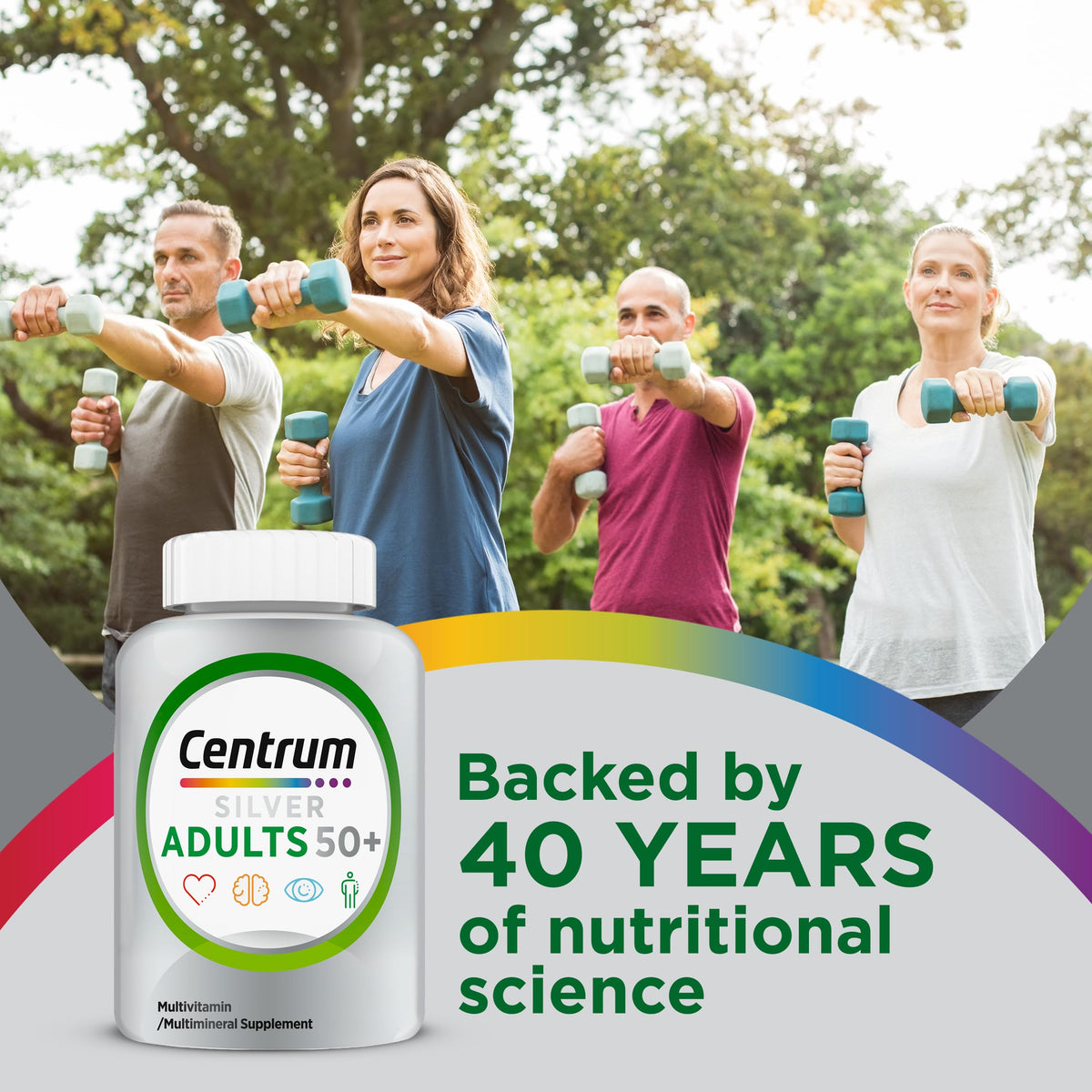 Buy supplements Centrum Silver Multivitamin for Adults 50 Plus, Multivitamin/Multimineral Supplement, Vitamin D3, B Vitamins, Gluten Free, Non-GMO Ingredients - Vitaza UK Supplements UK