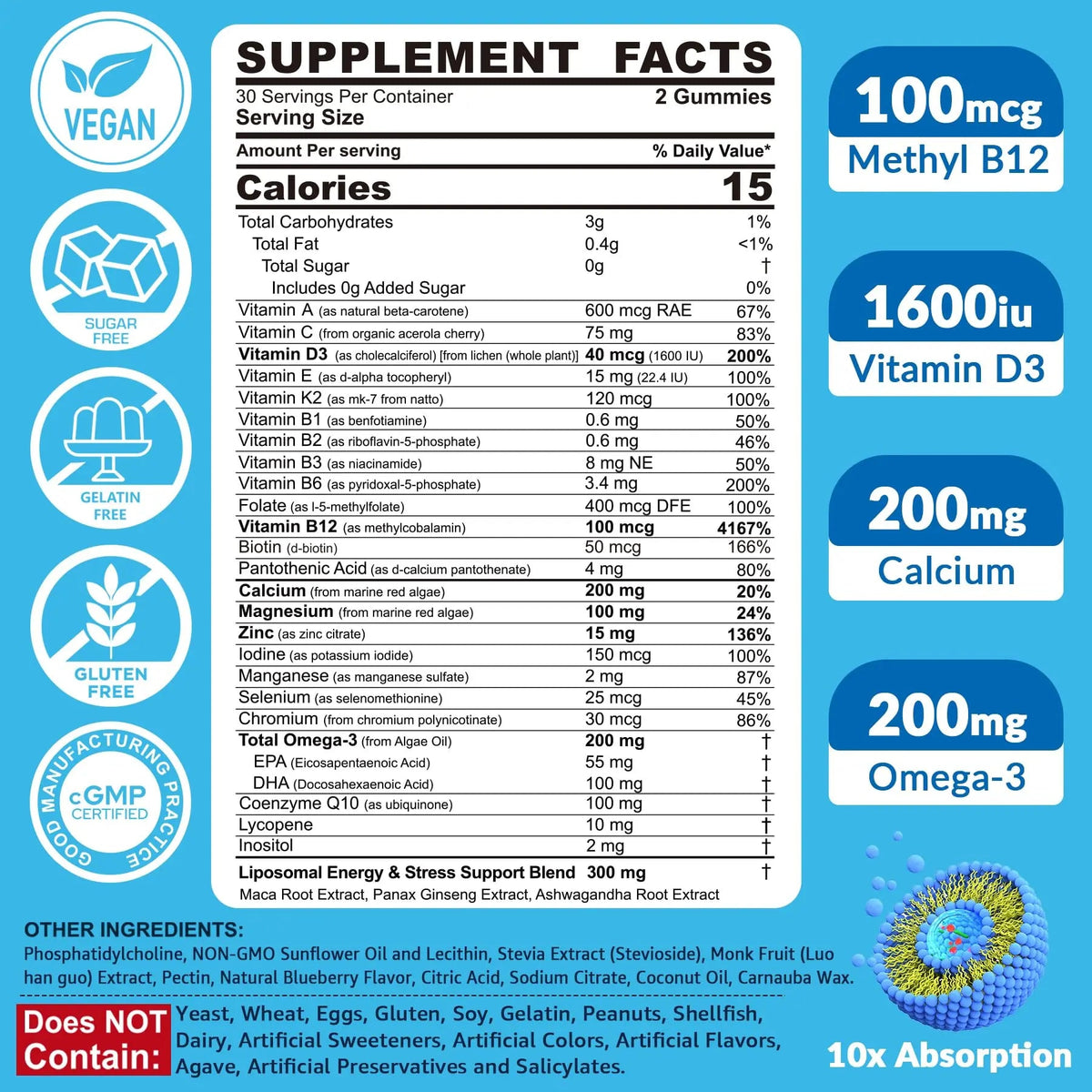 Methylated Multivitamin for Men Gummies, Vegan Omega 3, CoQ10, Zinc, Vitamin A C D3 K2 E B Complex, Calcium, Magnesium, Lycopene EnvyCureBuy Supplements Australia