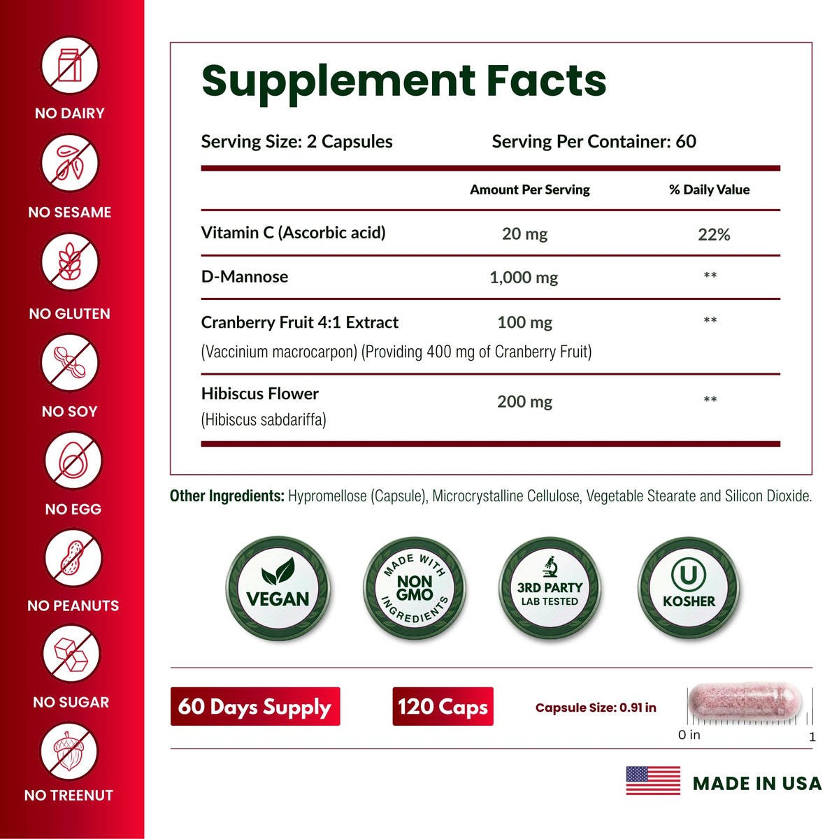 Buy supplements ForestLeaf D Mannose Supplements for Women & Men - D-Mannose 1000mg Capsules with Cranberry, Hibiscus & VIT C - DMannose Pills for UTI - Vitaza UK Supplements UK