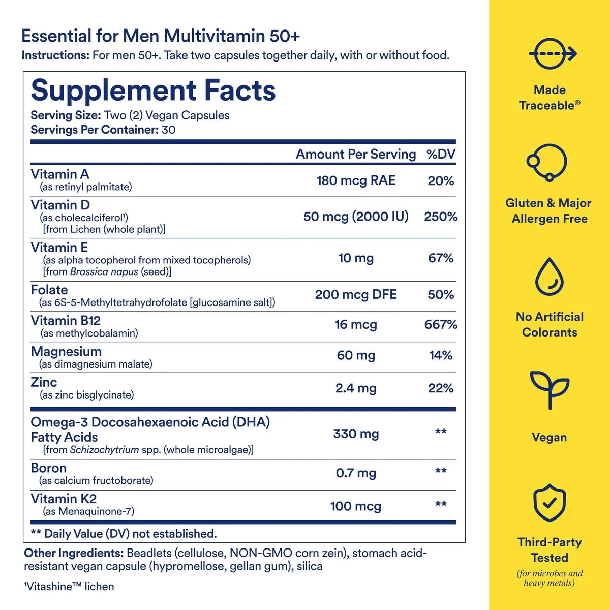 Ritual Multivitamin for Men 50+, Vegan, with Zinc, Vitamin A and D3 for Immune Function Support*, Omega-3 DHA, B12, K2 RitualBuy Supplements Australia