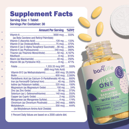 Buy supplements Just One - Once Daily Bariatric Multivitamin with Iron (30) - Vitaza UK Supplements UK