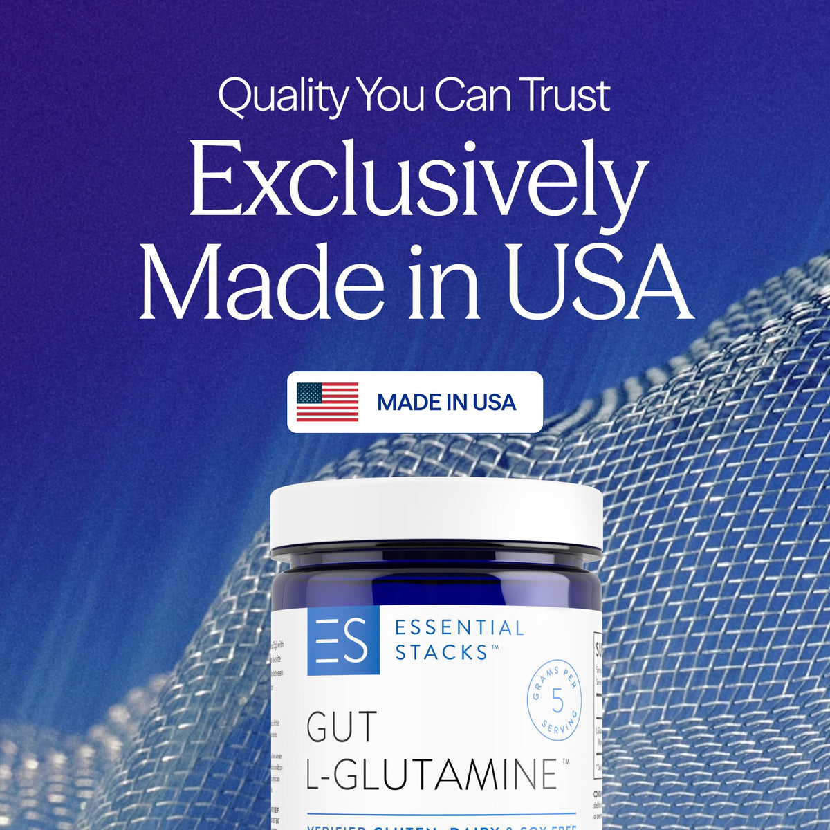 Buy supplements Essential Stacks Gut L-Glutamine Powder - Exclusively Made in USA - Pure L Glutamine Powder for Gut Health (60 Servings, Unflavored) - Vitaza UK Supplements UK