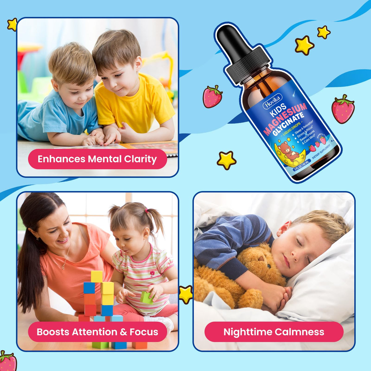 Buy supplements Magnesium Glycinate Liquid for Kids - with L-Theanine Omega-3, Vitamin B6, D3, Zinc - Kids Magnesium Drops for Sleep, Relaxation - Vitaza UK Supplements UK
