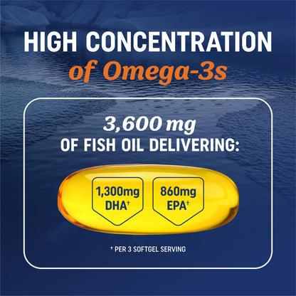 Buy supplements Triple Strength DHA Omega 3 Fish Oil 3600 mg | Over 2100mg Omega-3 Fatty Acids with 860mg of DHA | 1300mg EPA | Best Essential Fatty Acids - Vitaza UK Supplements UK