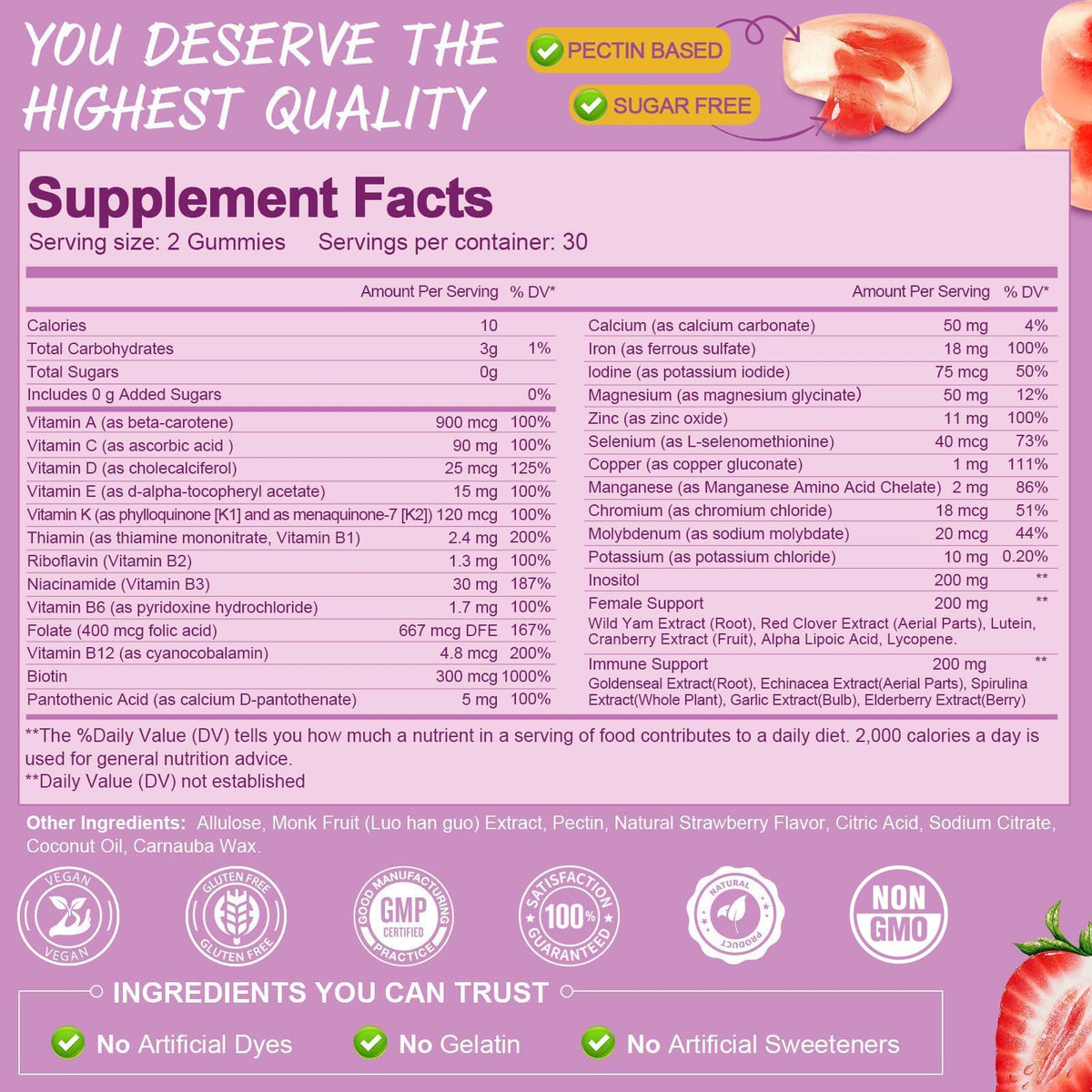 Buy supplements Totaria Sugar Free Multivitamin Gummies for Women 14+ w/Iron, Inositol, Folate, Biotin, Womens Daily Multivitamin Gummy w/Vitamin A, C, B, D3, K2, for Hair, Skin, Vitaza UK Supplements UK