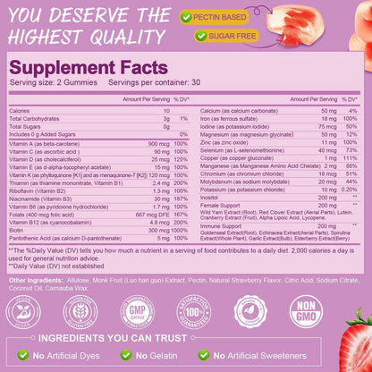 Buy supplements Totaria Sugar Free Multivitamin Gummies for Women 14+ w/Iron, Inositol, Folate, Biotin, Womens Daily Multivitamin Gummy w/Vitamin A, C, B, D3, K2, for Hair, Skin, Vitaza UK Supplements UK