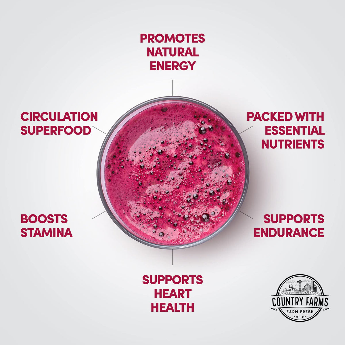 Buy supplements Country Farms Bountiful Beets, Wholefood Beet Extract Superfood, Helps Support Healthy Circulation and Promote Energy - Vitaza UK Supplements UK