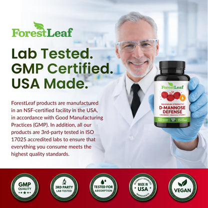 Buy supplements ForestLeaf D Mannose Supplements for Women & Men - D-Mannose 1000mg Capsules with Cranberry, Hibiscus & VIT C - DMannose Pills for UTI - Vitaza UK Supplements UK