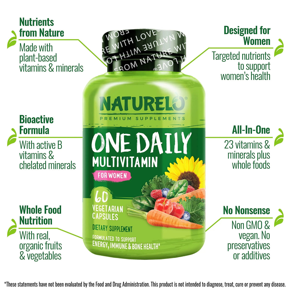 NATURELO One Daily Multivitamin for Women, 60 Capsules and One Daily Multivitamin for Men, 60 Capsules - 2 Month Supply Bundle NATURELO