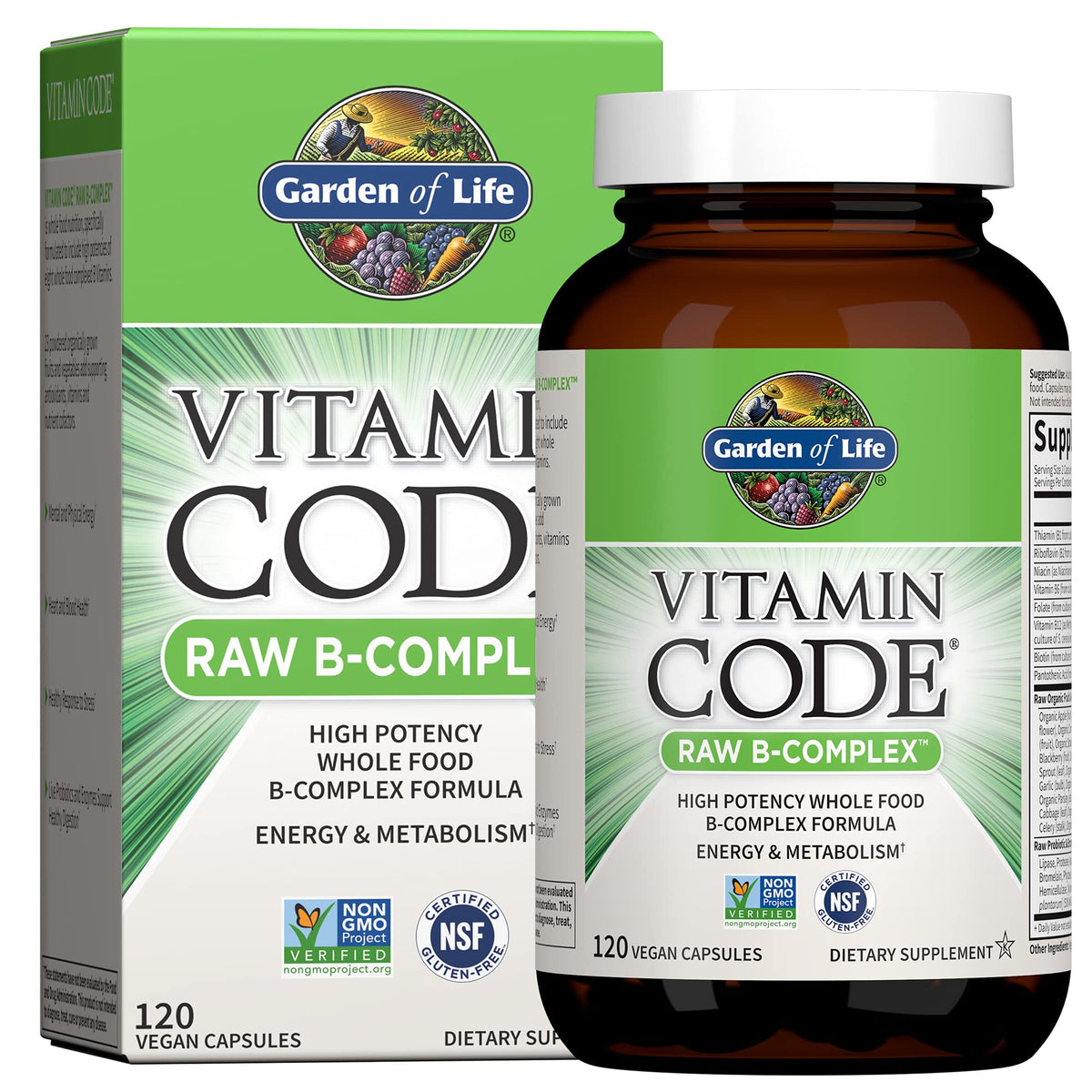 Buy supplements Garden of Life Vitamin B Complex, 120 Vegan Capsules, High Potency Vitamins for Energy & Metabolism with B6, Folate & B12 - Vitaza UK Supplements UK