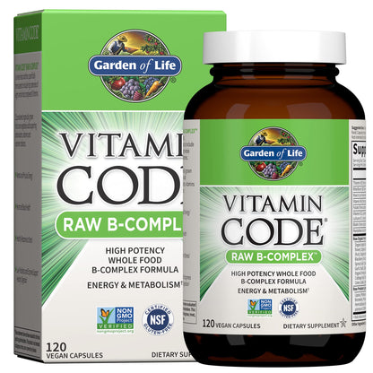 Buy supplements Garden of Life Vitamin B Complex, 120 Vegan Capsules, High Potency Vitamins for Energy & Metabolism with B6, Folate & B12 - Vitaza UK Supplements UK