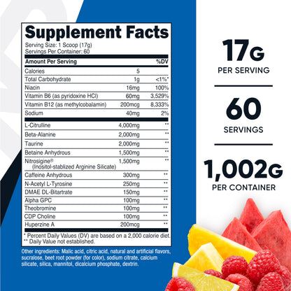 Buy supplements Nutricost Pre-X Xtreme Pre-Workout Complex Powder, Fruit Punch, 60 Servings, Vegetarian, Non-GMO and Gluten Free - Vitaza UK Supplements UK