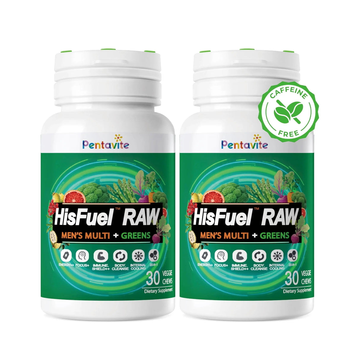 Pentavite HisFuel Multivitamin for Men, 20-in-1 Mens Vitamins with Natrual Fruits & Veggies, Vitamins & Minerals, Taurine, Boost Energy & Health Pentavite