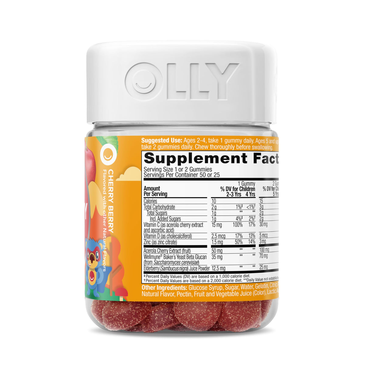 Buy supplements OLLY Kids Immunity Gummy, Immune Support, Wellmune, Elderberry, Vitamin C, Zinc, Chewable Supplement, Cherry - 50 Count - Vitaza UK Supplements UK