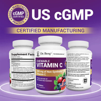 Buy supplements Dr. Berg Chewable Vitamin C Complex - Made with Organic, Non-GMO Berries - 60 Delicious Wafers - Vitaza UK Supplements UK