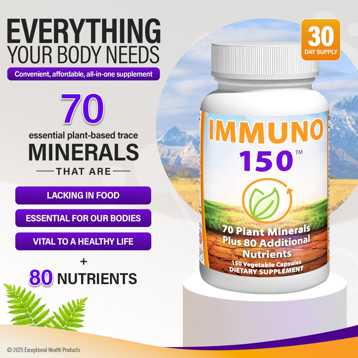 Buy supplements Immuno 150, Immune Support Supplement, Packed with 70 Plant Minerals, 13 Essential Vitamins and 68 Additional Nutrients-150 Vegetable Capsules - Vitaza UK Supplements UK