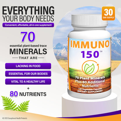 Buy supplements Immuno 150, Immune Support Supplement, Packed with 70 Plant Minerals, 13 Essential Vitamins and 68 Additional Nutrients-150 Vegetable Capsules - Vitaza UK Supplements UK